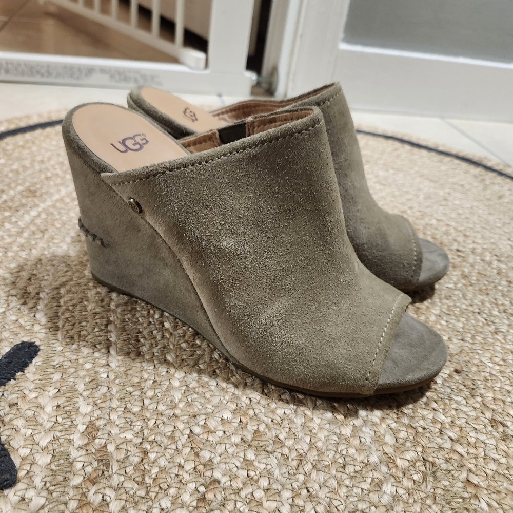UGG Women's Suede Wedge Sandals - Olive Green